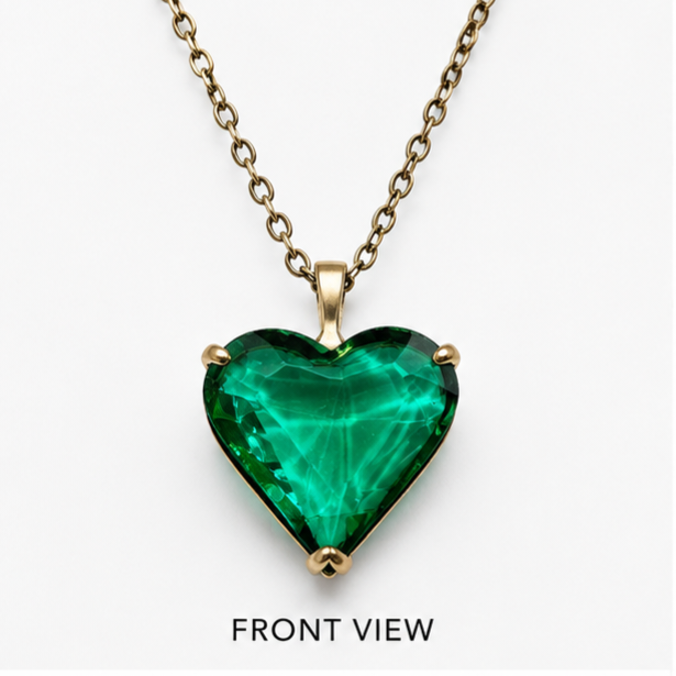 Gold Glass Heart Necklace | Blue, Green or Purple | Stainless Steel Chain