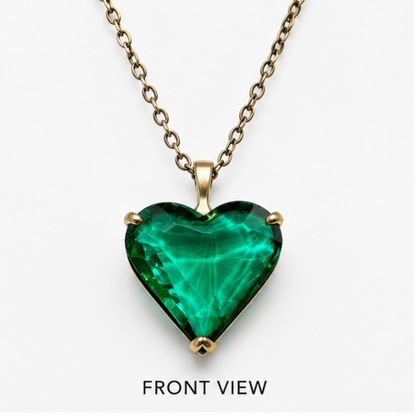 Gold Glass Heart Necklace | Blue, Green or Purple | Stainless Steel Chain