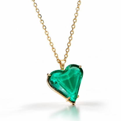 Gold Glass Heart Necklace | Blue, Green or Purple | Stainless Steel Chain