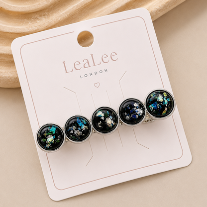 Iridescent Silver Cabochon French Barrette | Fine Hair Clip | Small & Medium