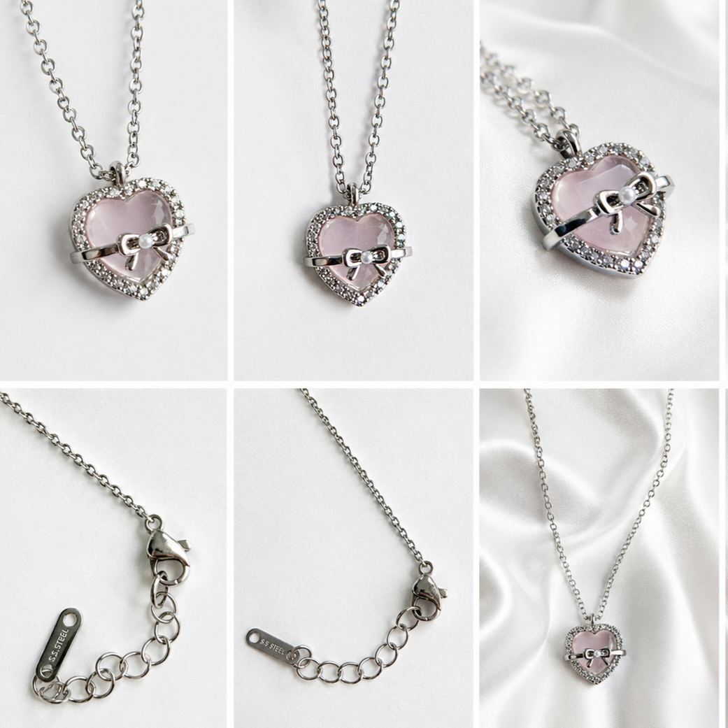 Pink heart Necklace | Stainless Steel and Copper Chain