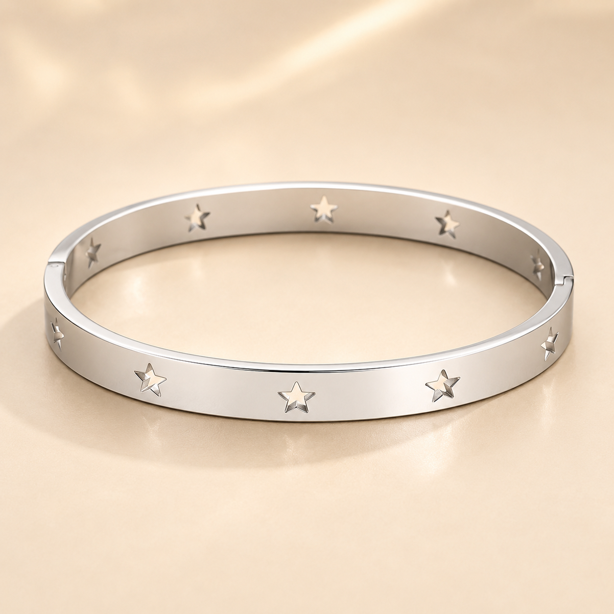 Stainless Steel Hollow Star Bangle | Minimalist Silver Cuff Bracelet