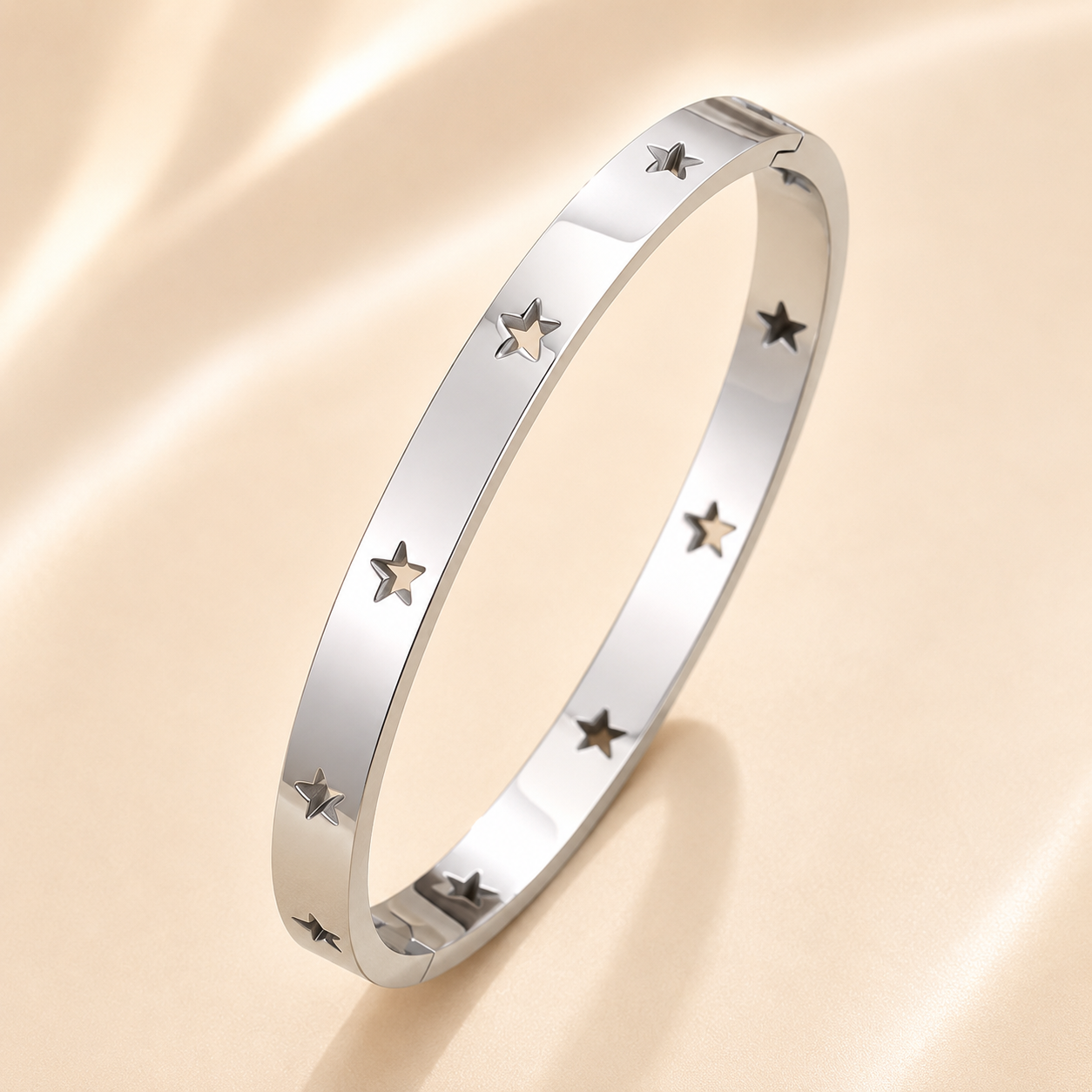 Stainless Steel Hollow Star Bangle | Minimalist Silver Cuff Bracelet