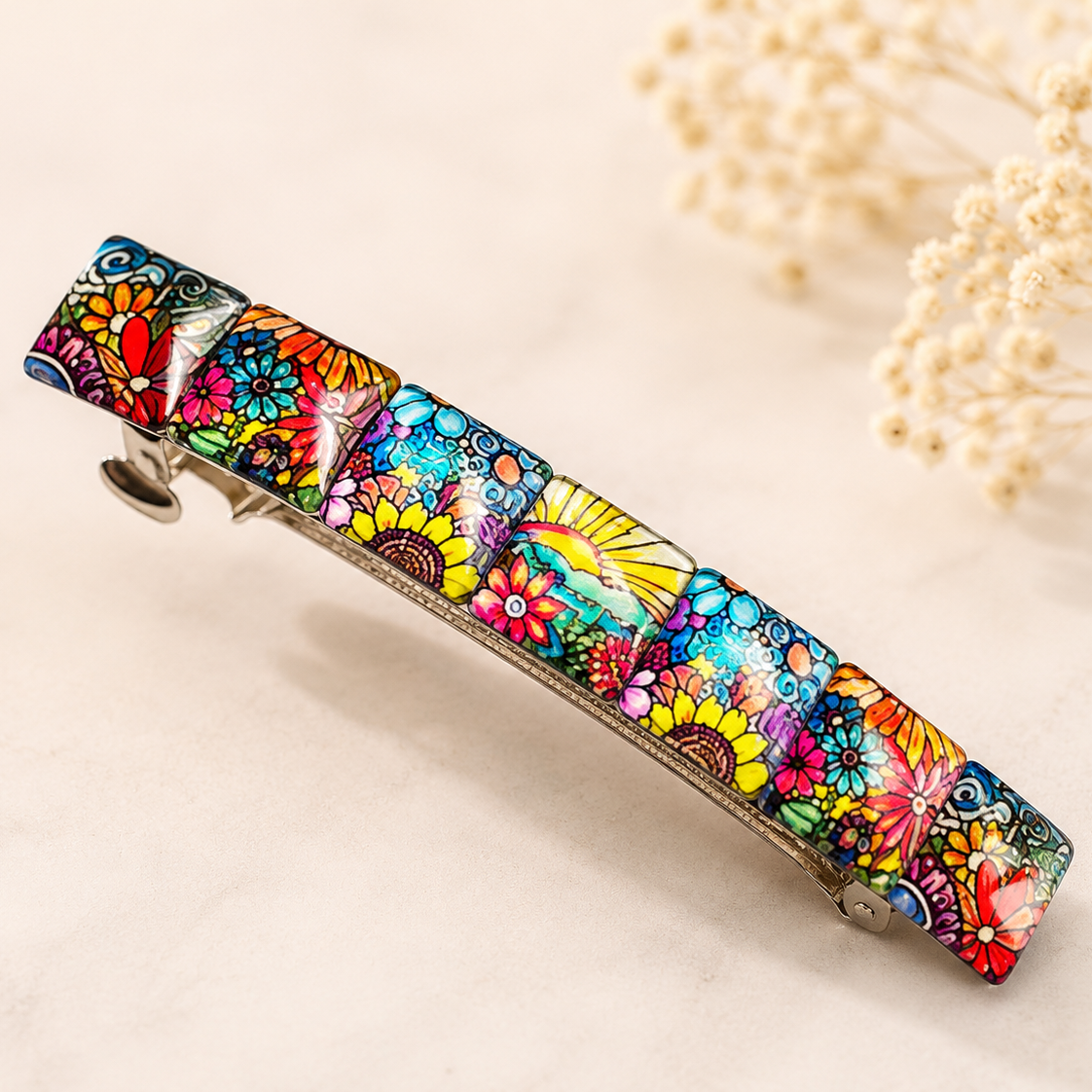 Floral French Barrette for Thick Hair, Handmade Hair Clip