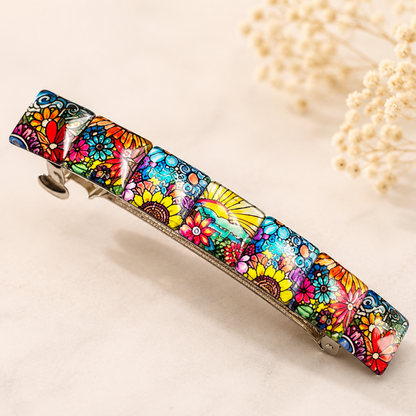 Floral French Barrette for Thick Hair, Handmade Hair Clip