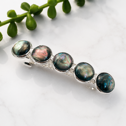 Black Marble Resin Hair Barrette: Silver French Clip