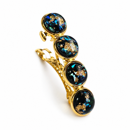 Iridescent Cabochon French Barrette | Gold Tone Hair Clip | Small & Medium