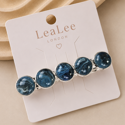 Green Marble French Barrette: Silver-tone hair accessories for women