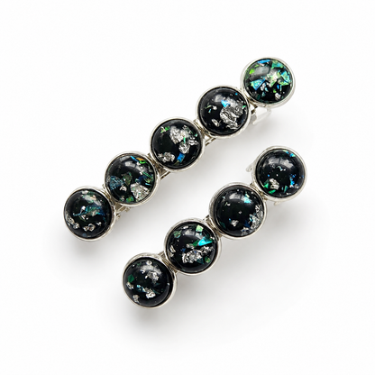 Iridescent Silver Cabochon French Barrette | Fine Hair Clip | Small & Medium