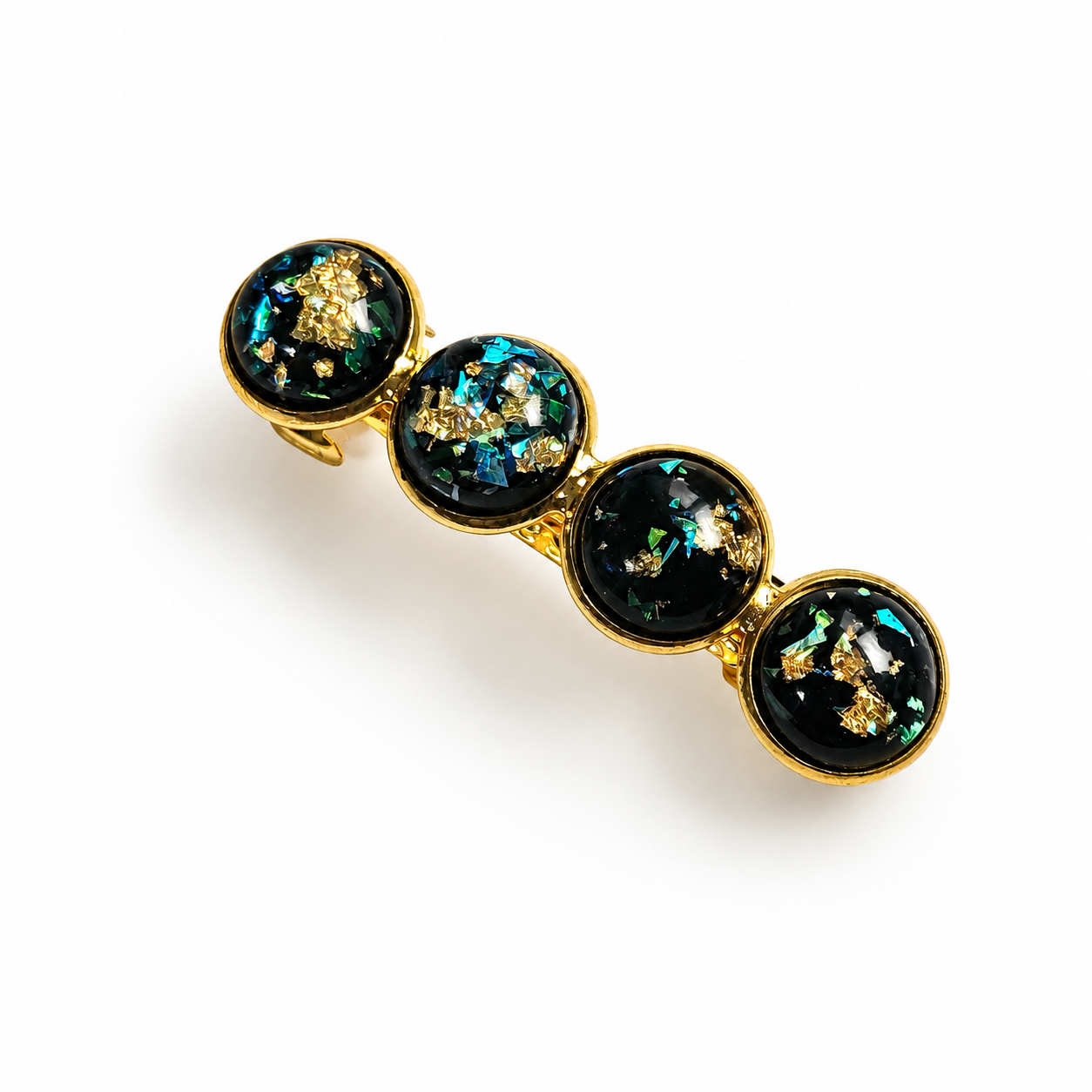 Iridescent Cabochon French Barrette | Gold Tone Hair Clip | Small & Medium