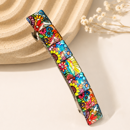 Floral French Barrette for Thick Hair, Handmade Hair Clip