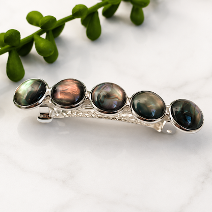 Black Marble Resin Hair Barrette: Silver French Clip