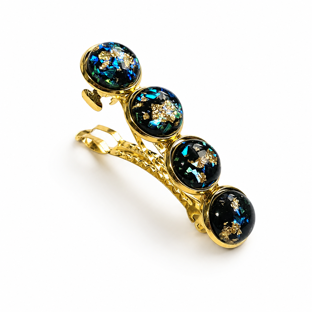 Iridescent Cabochon French Barrette | Gold Tone Hair Clip | Small & Medium