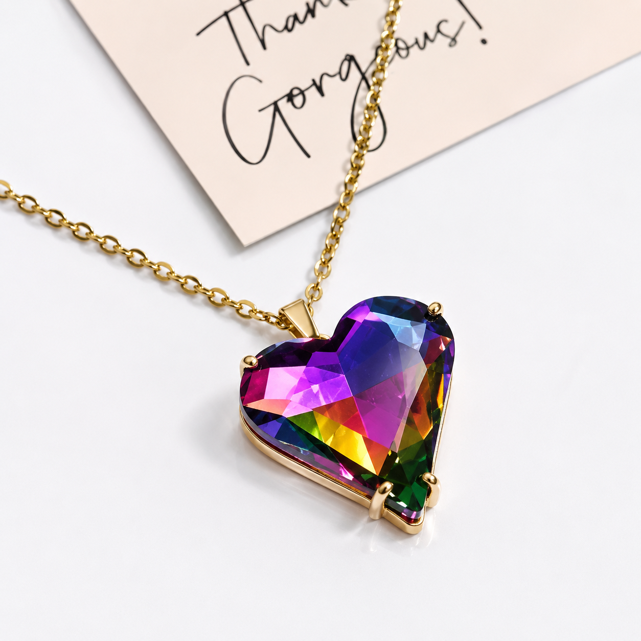 Gold Glass Heart Necklace | Blue, Green or Purple | Stainless Steel Chain