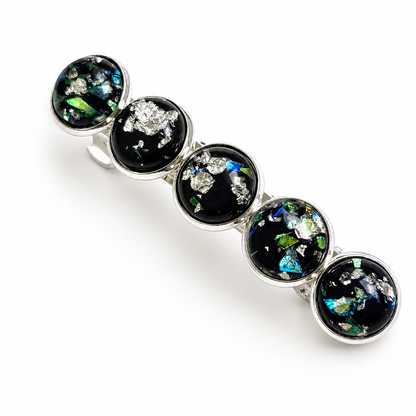 Iridescent Silver Cabochon French Barrette | Fine Hair Clip | Small & Medium