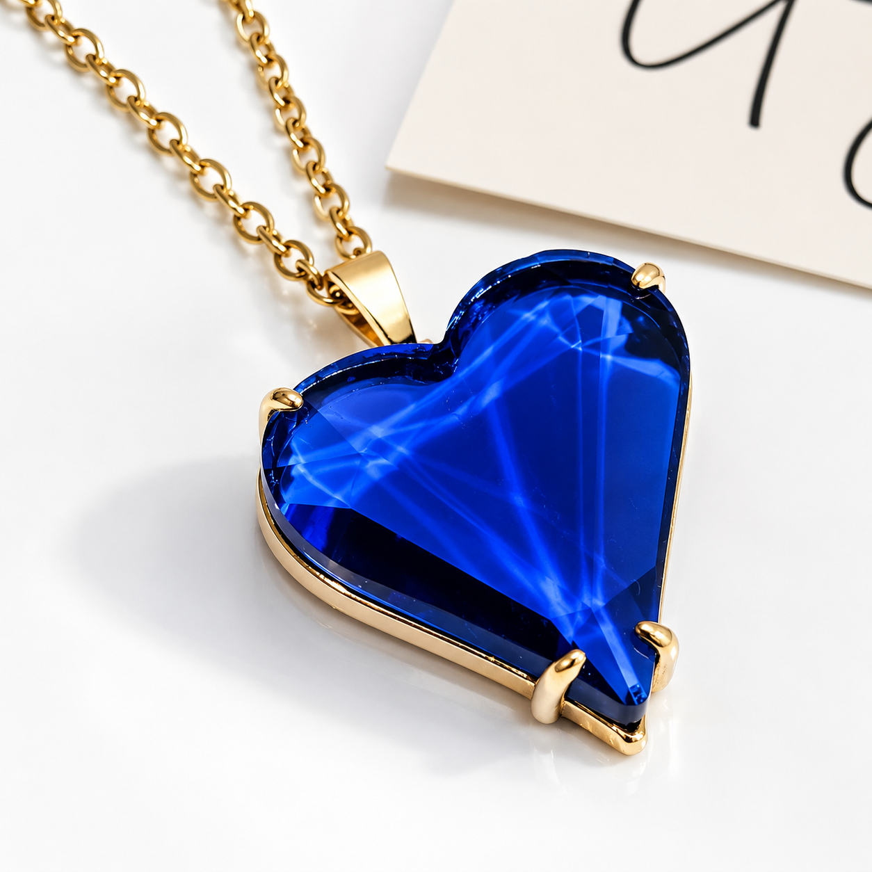 Gold Glass Heart Necklace | Blue, Green or Purple | Stainless Steel Chain
