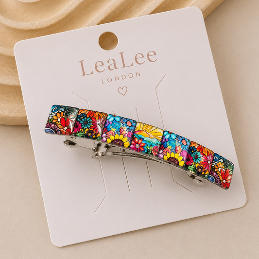 Floral French Barrette for Thick Hair, Handmade Hair Clip