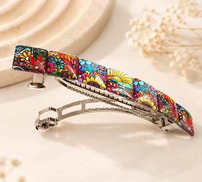 Floral French Barrette for Thick Hair, Handmade Hair Clip