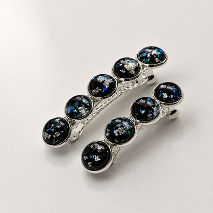 Iridescent Silver Cabochon French Barrette | Fine Hair Clip | Small & Medium