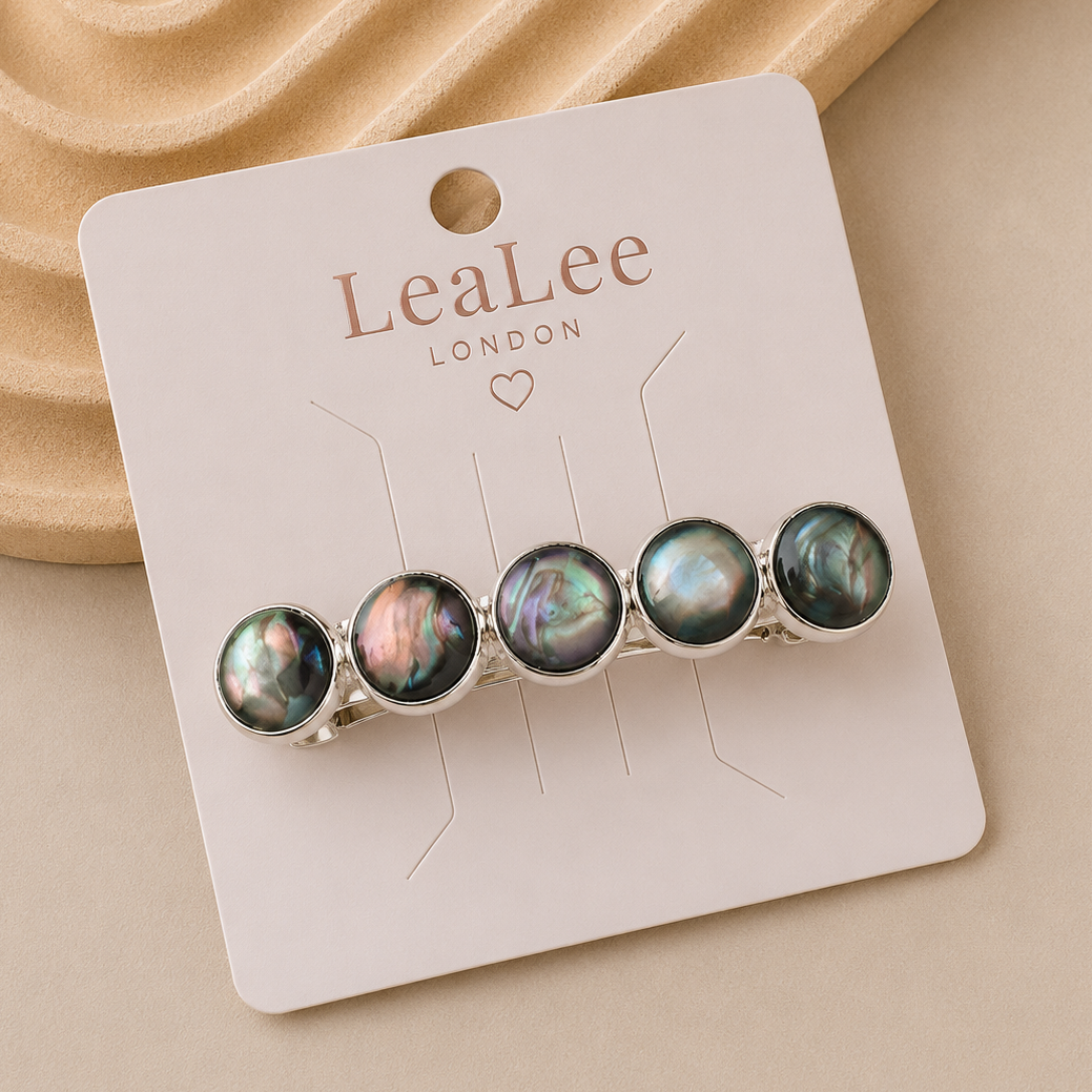 Black Marble Resin Hair Barrette: Silver French Clip