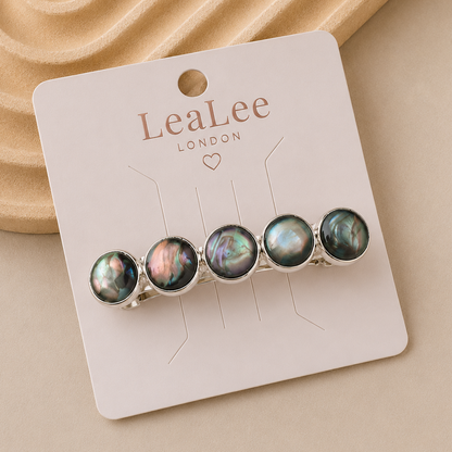 Black Marble Resin Hair Barrette: Silver French Clip