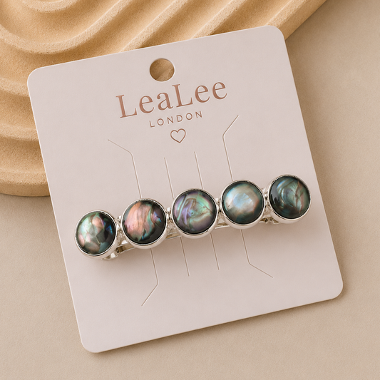 Black Marble Resin Hair Barrette: Silver French Clip