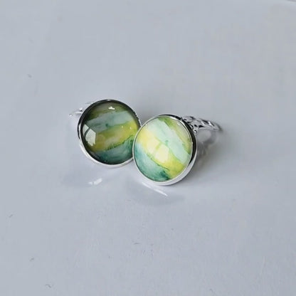 Green Paint Stroke Clip-On Earrings | 16mm Cabochon | Non-Pierced